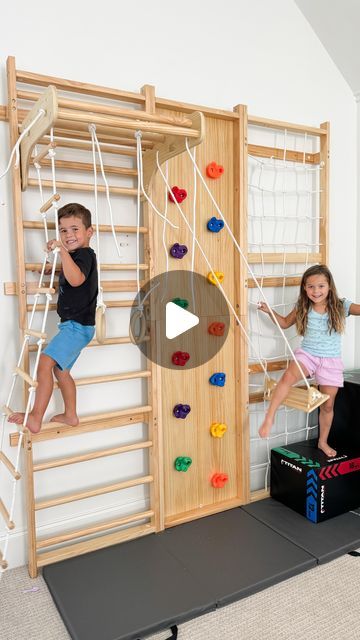 Janny Chmielewski | Home Design + DIY on Instagram: "*This is in no way sponsored!* I sent my husband a video of this play gym a couple weeks ago, and he purchased it pretty much immediately without even telling me! 

We are looking for ways to get our kids moving (and away from screens) more often, and this was such a great find! It’s going to be such a game changer in the colder months when we’re stuck inside.

We installed it in the room where we have our own gym equipment so they can play on this while we’re working out! They already love it so much, and have loved showing it all of their friends!

I love that there are multiple ways to configure it so that kids of all ages can find ways to play! There is even a little slide (not shown here) you can add, which will be amazing for our l Indoor Gym For Kids, Kids Gym Room, Kids Indoor Gym, Gym For Kids, Kids Gym, Indoor Gym, Indoor Climbing, Home Design Diy, House Products