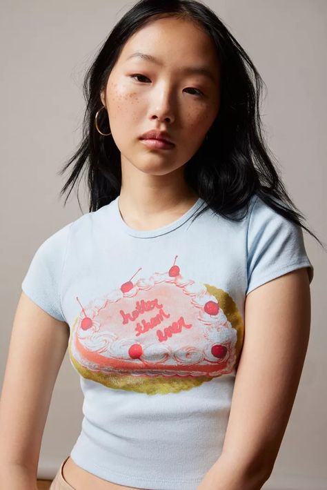 Kimchi Blue Collection | Flirty Dresses, Tops + Skirts | Urban Outfitters Cake Tshirt, Cake Graphic, Graphic Baby Tee, Cropped Graphic Tees, Kimchi Blue Dress, Blue Cakes, Baby Graphic Tees, Romantic Outfit, Blue Graphic