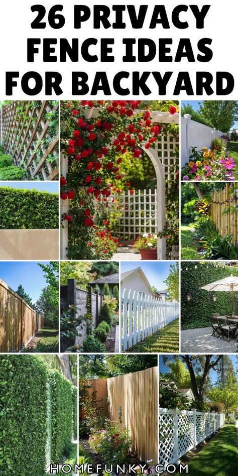 26 Privacy Fence Ideas for Backyard Houses With Privacy Fences, Backyard Privacy Ideas, Privacy Fence Landscaping, Backyard Fence Decor, Privacy Fence Ideas, Living Green Walls, Landscaping Along Fence, Yard Remodel, Diy Privacy Fence