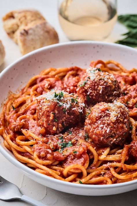 Classic spaghetti and meatballs | Olive & Mango Spaghettini And Meatballs, Spaghetti Sauce For Meatballs, Turkey Meatball Pasta Recipe, Best Spaghetti Meatball Recipe, Marinara And Meatballs, Classic Spaghetti And Meatballs, Tiny Meatballs Recipe, Pasta With Meatballs Recipes, Authentic Spaghetti And Meatballs