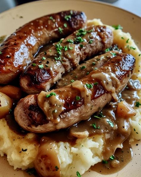 The O'Neal's Way Sausage Casserole Slow Cooker, Beer Brats Recipe, Bangers And Mash Recipe, Liver And Bacon, Fictional Food, Brats Recipes, Food To Try, Baked Pears, Mash Recipe