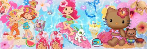 Tropical Header Aesthetic, Mermaid Core Header, Gyaru Background Pc, Gyaru Background Laptop, Tropicalcore Widget, Beachcore Banner, Barbie Banner Discord, Gyaru Twitter Header, Tropical Banner Discord