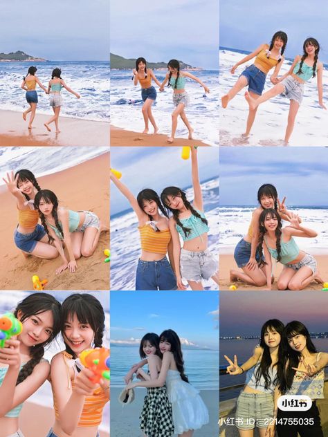 Photo Two Friends, Beach Drawing Poses, Beach Poses Drawing Reference, Beach Reference Pose, Eating Dessert Pose, 2 People Beach Poses, Pose Reference Beach, Beach Poses Drawing, Beach Pose Reference