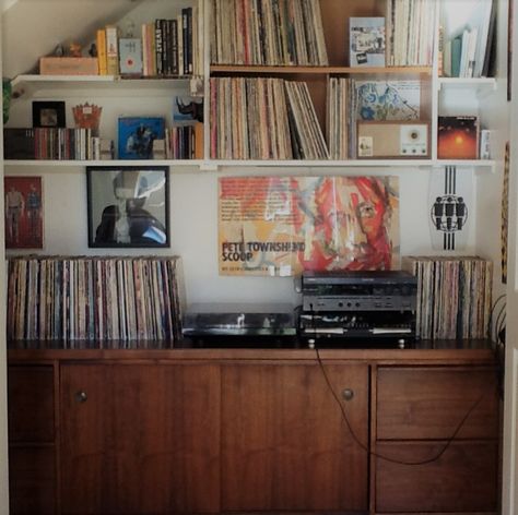 The latest incarnation of my favorite place - December 2017 Record Shelving Ideas, Vinyl Record Bookshelf, Record Area Ideas, Record Player And Book Shelf, Bookshelf With Record Storage, Record Library, Apartment Vinyl Record Collection, Music Listening Room Vinyl Records, Vinyl Shelf Mid Century