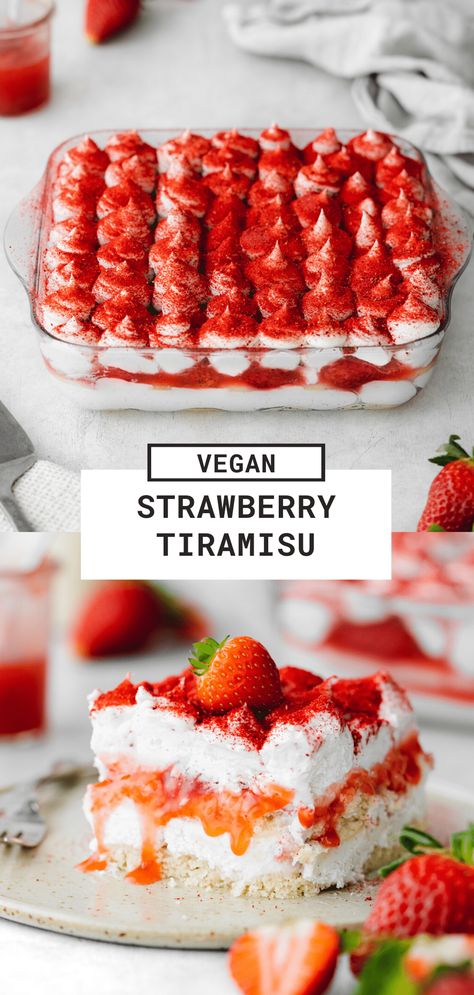 Vegan Mascarpone, Homemade Ladyfingers, Tiramisu Vegan, Patisserie Vegan, Strawberry Tiramisu, Vegan Tiramisu, Vegan Baking Recipes, Vegan Bakery, Desserts Vegan