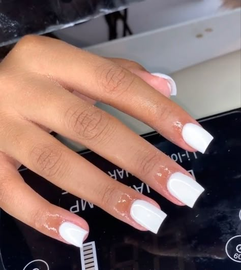 Acrylic White Short Nails, Short Cute White Acrylic Nails, Short White Nail Ideas Acrylic, Super Short White Acrylic Nails, Soft White Short Nails Acrylic, Short White Arclyc Nail, Really Short White Acrylic Nails, White Nails Ideas Square, Plain Short Acrylic Nails Square