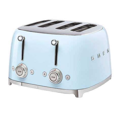 Smeg 50's Retro Style TSF03 4 Slot Toaster Pastel Blue | Kitchen Warehouse™ Smeg Toaster, Retro Kitchen Appliances, Retro Toaster, Retro Refrigerator, Countertop Display, 50 Style, Design Del Prodotto, Reggio Emilia, 50s Fashion