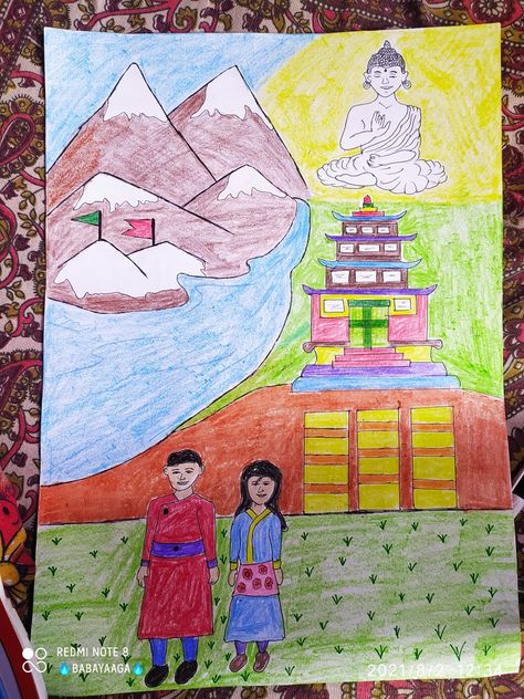 Nitin pal singh Culture Of Sikkim Drawing, Sikkim Culture, Culture Drawing, Global Village, Poster Drawing, Drawings For Kids, Art Drawings For Kids, Incredible India, Drawing For Kids