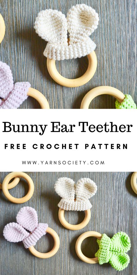 Bunny Ear Teether Pattern, Teething Ring Pattern, Functional Crochet, Teether Pattern, Bunny Ear Teether, Bunny Teether, Awesome Crochet, Amazing Crochet, Easter Crochet Patterns