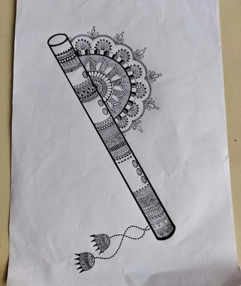 Mandala flute..... 🤩😍💕✌🎨🎨 Mandala Flute, Basuri Krishna Flute Drawing, Duddle Arts, Flute Drawing Easy, Krishna Flute Drawing, Flute Mandala Art, Flute Drawing, Cute Easy Animal Drawings, Creative Drawings