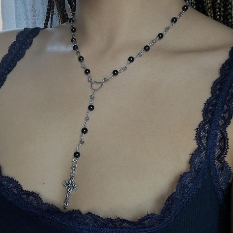 ✧Vivienne✧ stunning handcrafted necklace made with... - Depop Black Vintage Jewelry, Black Prom Accessories, Aesthetic Characters, Gothic Jewelry Diy, Rosary Style Necklace, Jewelry Kit, Goth Necklace, Pretty Jewelry Necklaces, Fancy Jewellery Designs