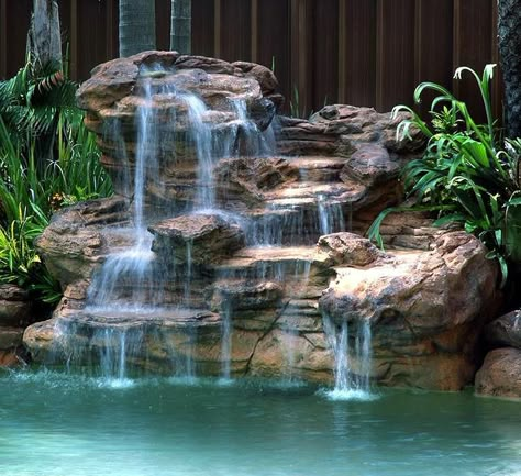 Rubble stone waterfall Building Waterfall, Waterfall Home Garden, Manmade Waterfall, Stone Waterfall, Pool Waterfalls, Swimming Pool Waterfall, Huge Waterfall, Rock Waterfall, Garden Waterfall