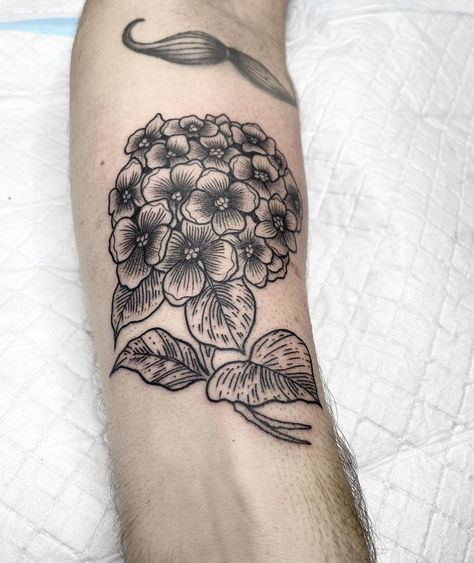 Hydrangea Tattoo Sleeve, Hydrangea Tattoos, Hydrangea Tattoo, Themed Tattoos, Back Tats, Badass Tattoos, Arm Tattoos, Tat Ideas, Ink Ideas