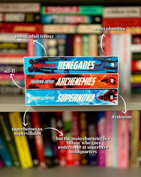 Renegades is the only book series by Marissa Meyer that I’ve really loved. It’s a superhero vs. supervillains story and so much fun! I feel like I’m not the biggest fan of her fairytale retellings so if you’re the same as me then you still might like this trilogy!! . . . . . #renegades #superherobooks #superherobookrecs #bookstagram #bookstagram #bookish #booksbooksbooks #bookstagrammer #readmorebooks #ilovebooks #booksofinstagram #youngadultbooks #allthebooks Phobia Renegades, Renegades Marissa Meyer, Renegades Book, Superhero Books, Imagenes Aesthetic, Fairytale Retelling, Marissa Meyer, Book Recs, Books Young Adult