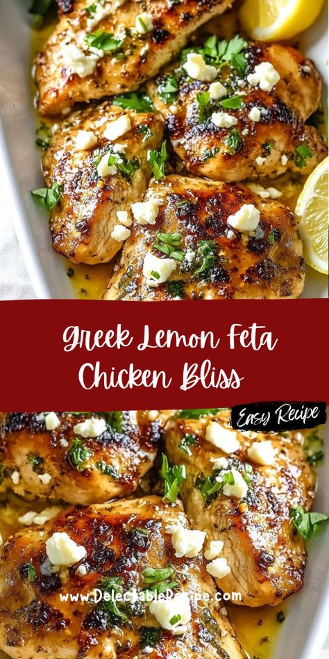 Lemon Feta Chicken, Lemon Chicken Marinade, Juicy Grilled Chicken, Greek Chicken Marinade, Creamy Feta, Feta Chicken, Greek Lemon Chicken, Healthy Chicken Dinner, Chicken Marinade