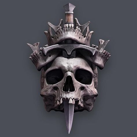 . Skull Crown, Skeleton King, Drywall Art, Skull Reference, Dry Wall, Creepy Tattoos, Skull Island, Dark Arts, Skull Painting