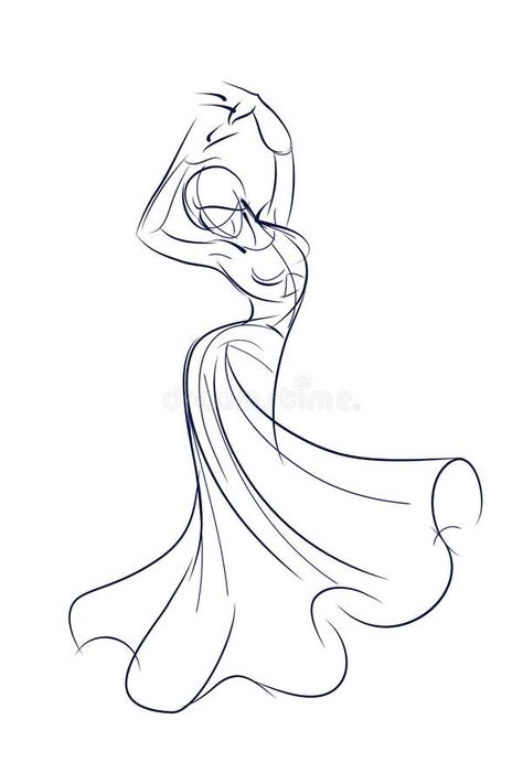 Dancing Women Drawing, Dancer Art Drawing, Flamenco Drawing, Dance Line Art, Dance Art Drawing, Dancing Poses Drawing, Dance Drawings, Dancer Illustration, Figure Gesture Drawing