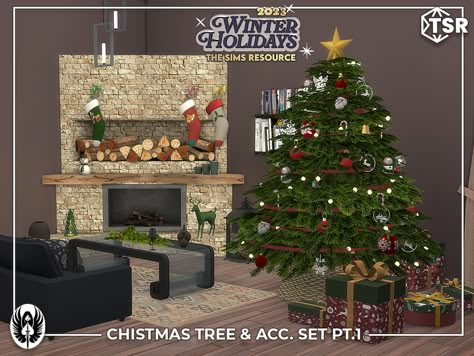 The Sims Resource - Christmas Tree & Acc. Set PT.1 Sims 4 Christmas Cc Decor, Furniture Mods, Sims 4 Seasons, Living Room Sims 4, Deer Ornament, Tinsel Garland, Christmas Tree Set, Christmas Rugs, Princess Core