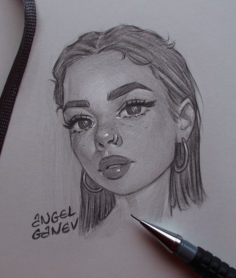 Angel Ganev, Beautiful Pencil Drawings, Art Sketches Doodles, Girl Drawing Sketches, 얼굴 그리기, Art Sketches Pencil, Drawing Faces, Art Drawings Sketches Pencil, Pencil Art Drawings