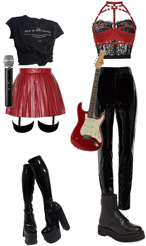 Mcr Concert Outfit, Female Rockstar Outfit, Rock Girl Outfit, 80s Rock Outfit, Glam Rock Outfits, 80s Rock Fashion, Female Guitarists, 1990 Style, Glam Rock Style