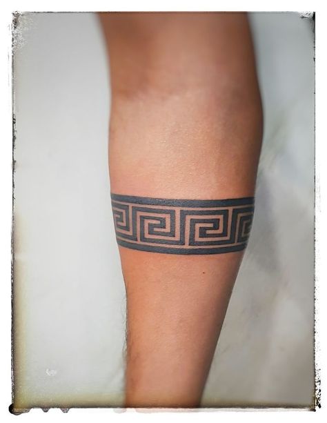 Greek Band Tattoo, Greek Arm Band Tattoo, Aztec Arm Band Tattoo, Greek Key Tattoo, Aztec Band Tattoo, Dragon Tattoo Upper Arm, Leg Band Tattoos, Stripe Tattoo, Mens Body Tattoos