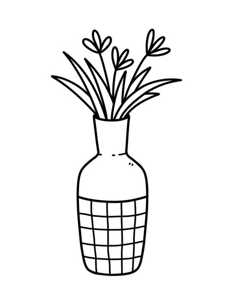 Cute flowers in vase isolated on white background. Vector hand-drawn illustration in doodle style. Perfect for cards, decorations, logo. Vase Doodle, Flowers In Vase, Doodle Style, Cute Flowers, Vase Shapes, Drawn Illustration, Vector Hand, Hand Embroidery, White Background