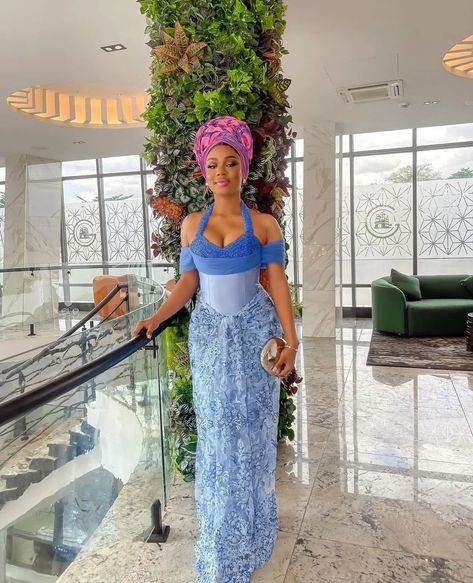 Blue Asoebi Lace Styles, African Print Skirt Ankara Styles, Asoebi Styles Lace, Nigerian Traditional Dresses, Asoebi Lace Styles, Owambe Styles, Aso Ebi Dresses, Aso Ebi Lace Styles, Ankara Dress Designs