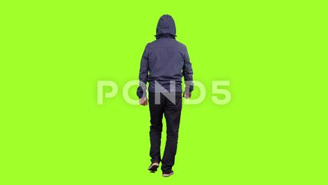 Back view of a hooded man walks on green screen background, Chroma key Stock Footage #AD ,#walks#green#man#view Hooded Man, Chroma Key Backgrounds, Walking Man, Screen Background, Green Screen Backgrounds, Chroma Key, Back View, Print Designs Inspiration, Green Screen