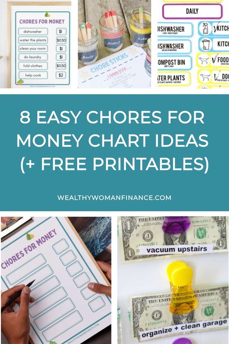 8 easy chore charts for kids, including printable charts, chore sticks, and money incentives. Chore Money Chart Reward System, Chores For Money Ideas, Chore Charts For Older Kids, Chores For Money, Kids Chore Chart Ideas, Kid Chore Chart, Household Chores Chart, Teen Chore Chart, Chore Charts For Kids