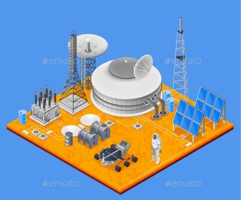 Space Station Isometric Concept Neon Astronaut, Space Graphics, Energy Symbols, Board Game Design, Space Illustration, Space Fantasy, Isometric Art, Design 101, Space Station