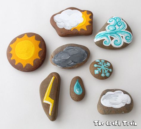 Weather Rock, Weather Stones, Story Stone, Weather Theme, Story Stones, Weathered Paint, Rock Painting Ideas Easy, Stone Crafts, Beginner Painting