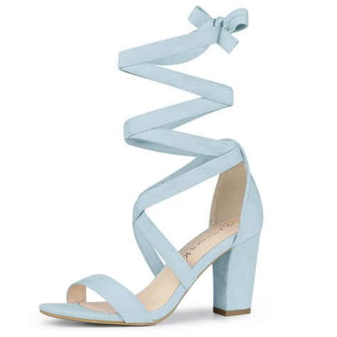 An essential summer lace-up heel sandal features simple crisscross decorated straps, a mid-block heel, and work-to-weekend-to-wherever versatility. Mid Heel Lace Up Sandals; Vamp: Faux Suede; Outsole: Rubber; Heel: ABS; Heel Height: 3 1/3. Size: 5.5. Color: sky blue. Gender: female. Age Group: adult. Pattern: Solid. Sky Blue Wedding Shoes, Dusty Blue Heels, Sky Blue Heels, Blue Floral Heels, Blue Wedding Heels, Heels Light Blue, Wedding Shoes Blue, Baby Blue Heels, Blue Platform Heels