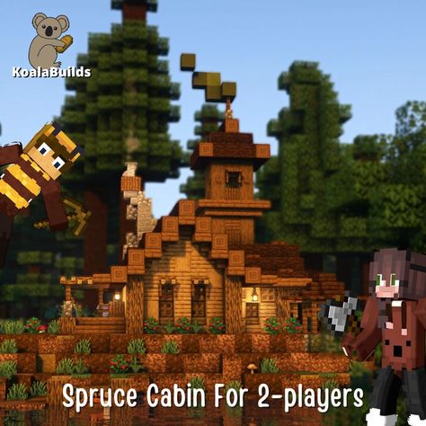 Minecraft Cabin, Minecraft Starter House, Cottagecore Minecraft, Cool Minecraft Houses, Minecraft Inspo, Spruce Tree, Minecraft Blueprints, Yt Channel, Cool Minecraft