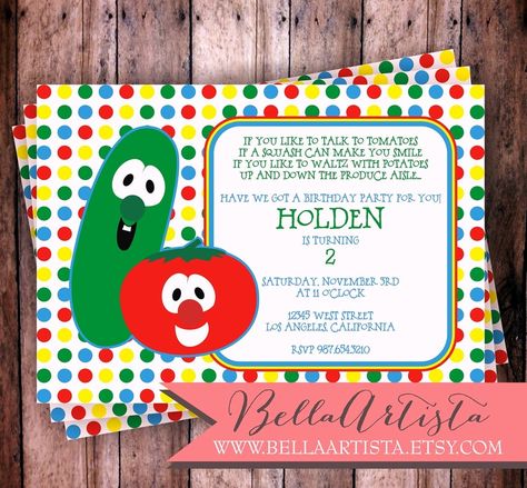 veggietales birthday invitations | Found on etsy.com Veggie Tales Cake, Veggie Tales Birthday Party, Veggie Tales Birthday, Veggie Tales Party, Veggie Tales, Kids Birthday Party Invitations, Boy Birthday Cake, 4th Birthday Parties, Birthday Party Cake