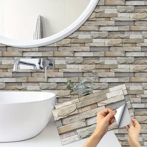 Bathroom Wall Stickers, Stone Tile Wall, Look Wallpaper, Cheap Wall Stickers, Wall Stickers 3d, Floor Wallpaper, Decor Baie, Peel And Stick Vinyl, Brick Patterns