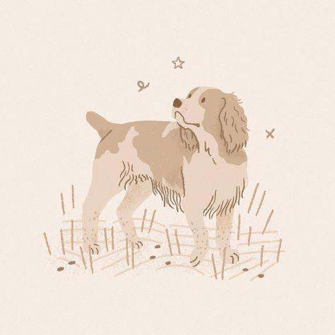 Springer Spaniel Illustration, Cute Dog Illustration Art, Illustration Art Dog, Cartoon Spaniel, Dogs Illustration Art, Pet Portraits Illustration, Dog Art Aesthetic, Dog Drawing Aesthetic, Animals Illustration Design