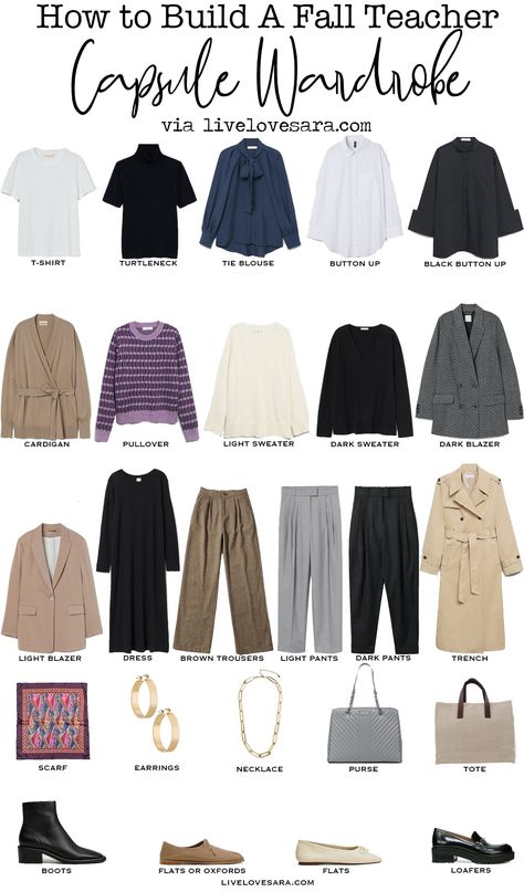 An Easy Teacher Capsule Wardrobe for Fall and Winter - livelovesara Admin Outfits Casual, Japan Teacher Outfit, Teacher Capsule Wardrobe, Preschool Teacher Outfits, Dark Sweater, School Apparel, 2021 Outfits, Winter Teacher Outfits, Teacher Fits