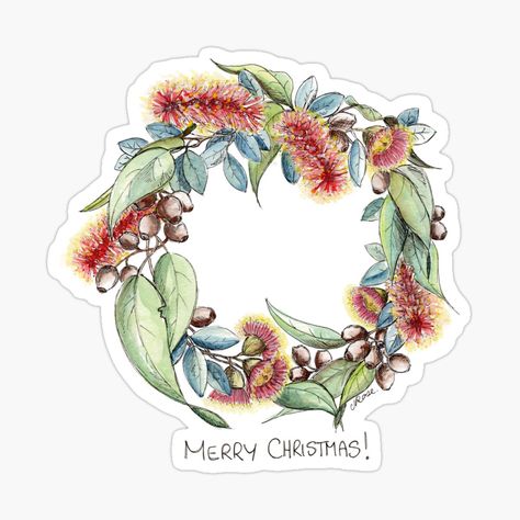 Floral Christmas Wreath, Australian Christmas Cards, Bush Flowers, Australian Christmas, Floral Christmas, Australian Bush, Wreath Watercolor, Diy Christmas Cards, Digital Gift Card