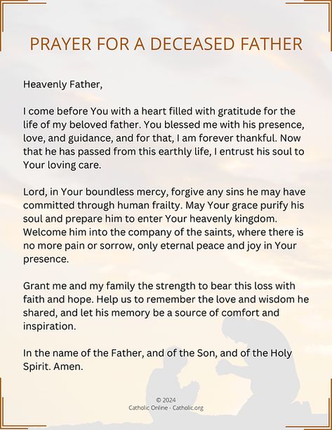 Prayer for a Deceased Father (FREE PDF) | Catholic Online Learning Resources Gardening Indoors, Prayer Candles, The Prayer, Expressing Gratitude, Power Of Prayer, Healing Powers, Heavenly Father, Learning Resources, Online Learning