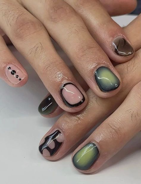 Edgy Gel Nails Short, Cool Nails For Guys, Short Nails Masculine, Masc Women Nails, Simple Creative Nails, Short Nail Designs Alt, Nail Inspo Earth Tones, Men Long Nails, Male Nail Inspiration