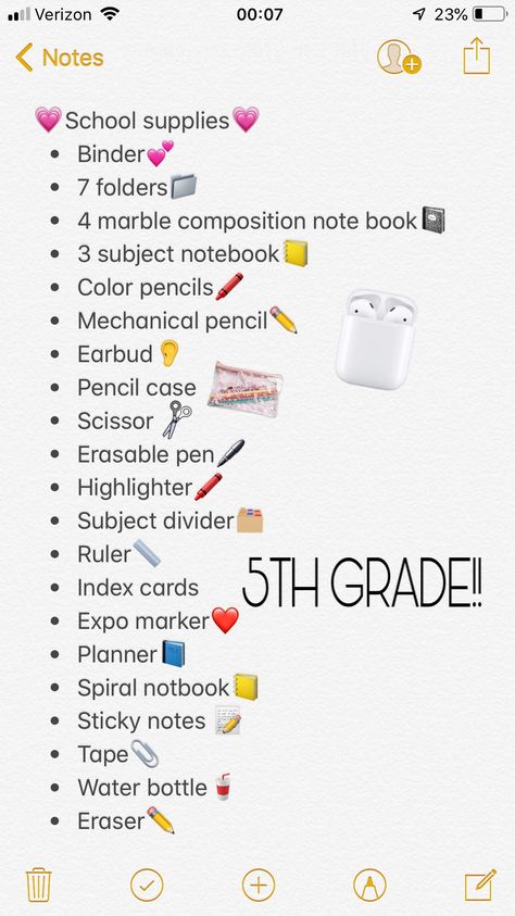 School Supplies Middle 7th Grade, Stuff To Pack For 5th Grade, School Supplies Middle School 6th Grade, Things For 5th Graders, Back To School Supplies 5th Grade, Back To School Shopping List 5th Grade, 5th Grade Must Haves, School Emergency Kit 5th Grade, 5th Grade Supply List