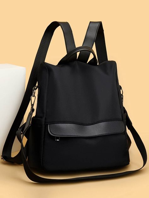 Black Fashionable   Nylon Plain Classic Backpack Embellished   Women Bags Elegant Backpack For Work, Backbag Women, Elegant Backpack, Minimalist Bags, Mochila Jeans, Elegant Backpacks, Modern Backpack, Backpack Design, Cute Mini Backpacks