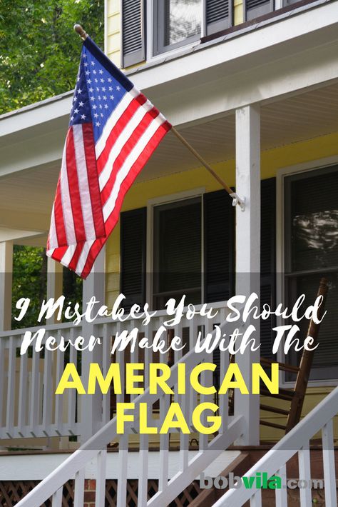 Find out the 9 rules you need to follow when you hang the American flag. American Flag On House Exterior Brick, Flag Landscaping Front Yards, American Flag Hanging On House, Front Porch American Flag, American Flags On Houses, American Flag Home Exterior, American Flag House Exterior, Hanging Flags On House Front Porches, Flag Hanging Ideas Outside