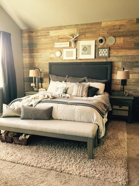 Stained Shiplap wall in bedroom Design Ložnic, Modern Bedding, Bedding Decor, Interior Vintage, Indie Room, Farmhouse Bedroom Decor, Remodel Bedroom, Master Bedrooms Decor, Rustic Bedroom