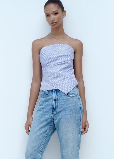 MARIA'S STYLE PLANET: STRIPED STRAPLESS TOP Top Bustier, Bandeau Tops, Jean Large, Jeans Mom, Knitted Tops, Asymmetrical Design, Party Tops, Basic Tops, Bandeau Top