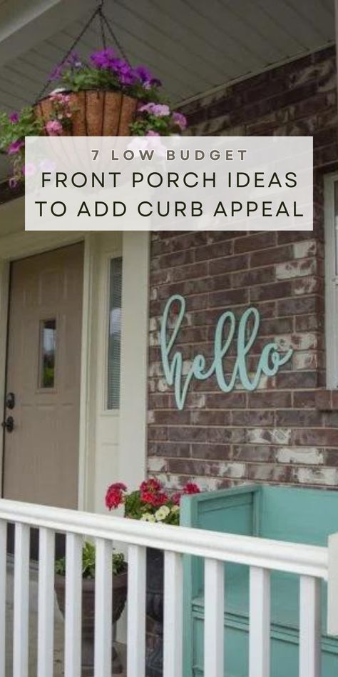 These are great curb appeal ideas to add to your outdoor oasis on a budget. Learn more by heading over to my blog! Cheap Curb Appeal Ideas Diy, Front Yard Curb Appeal On A Budget, Ranch Front Porch Ideas, Add Front Porch, Mobile Home Curb Appeal, Outdoor Oasis On A Budget, Easy Curb Appeal Ideas, Porch Curb Appeal, Curb Appeal On A Budget