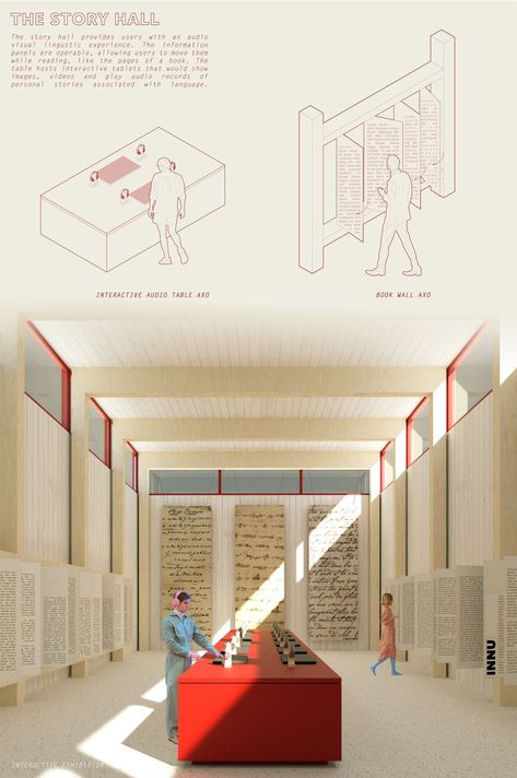 The Rows: Language Center | Cultural Architecture Project Educational Architecture Design, Architectural Plans Presentation, Architecture Cultural Center, Portfolio Ideas Architecture, Architecture Project Ideas, User Experience Architecture, Fashion School Architecture, Exhibition Center Architecture, Gallery Building Architecture