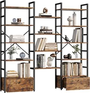 Wide Bookshelf, Wide Bookcase, Large Bookshelves, Bookcase With Drawers, Open Display Shelf, Industrial Bookshelf, Industrial Bookcases, Metal Bookshelf, Bookshelves In Living Room