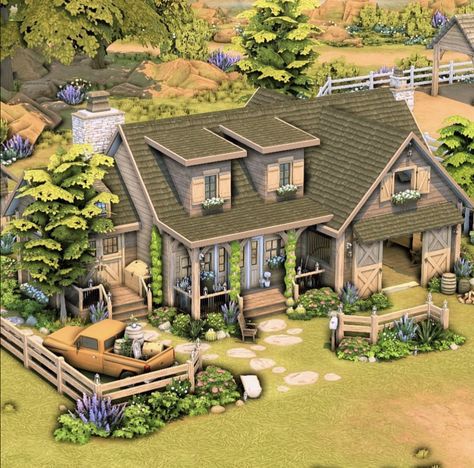 The Sims 4 Country House, Small Family House Sims 4, Sims 4 Small Farmhouse, Sims 4 Barn House, Sims 4 Grandma House, Sims 4 Ranch Style House, Sims 4 Stable, Family Ranch House, Sims 4 Horse Ranch Build