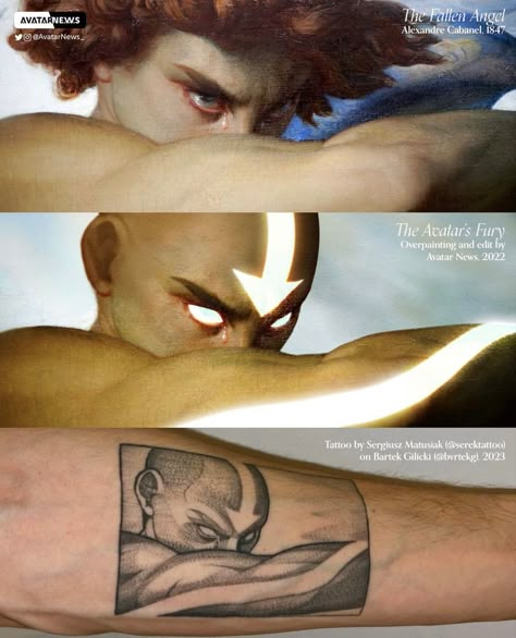 Aang Tattoo, Fallen Angel By Alexandre Cabanel, Alexandre Cabanel, Atla Tattoo, Avatar Tattoo, The Fallen Angel, 3 Tattoo, Avatar The Last Airbender Art, Minimalist Tattoos